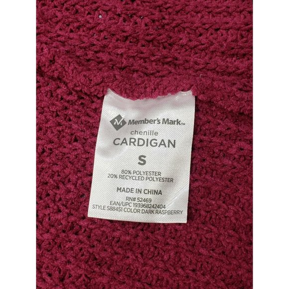 Members Mark Comfortable Open Front Chenille Cardigan Sweater Burgundy Size S - Picture 7 of 10